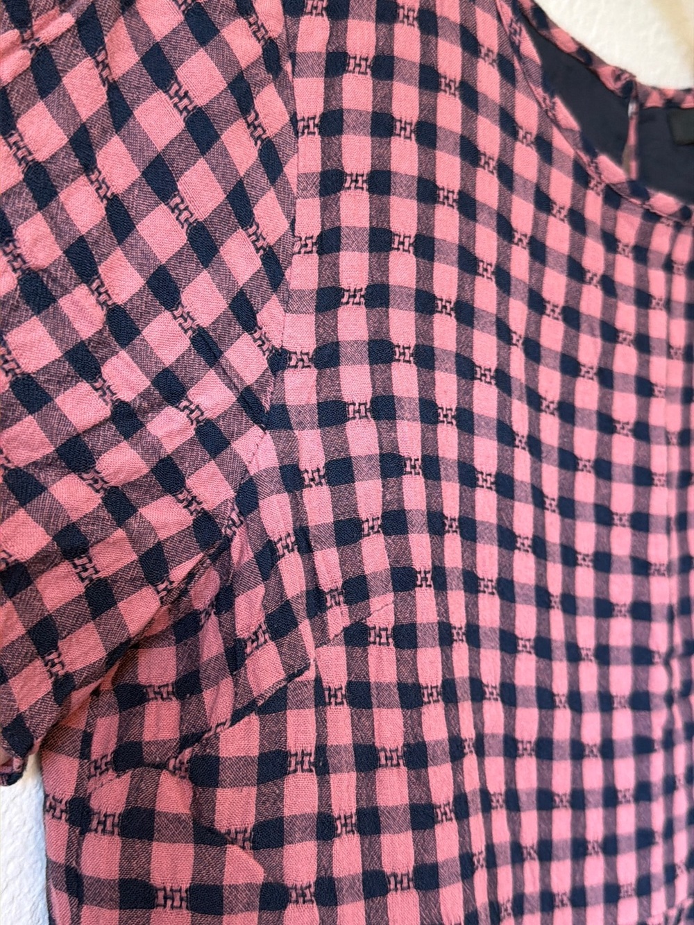 Madewell Short Sleeve Tiered Mini Dress Pink Navy Gingham Check, Like New, XS - Picture 5 of 16